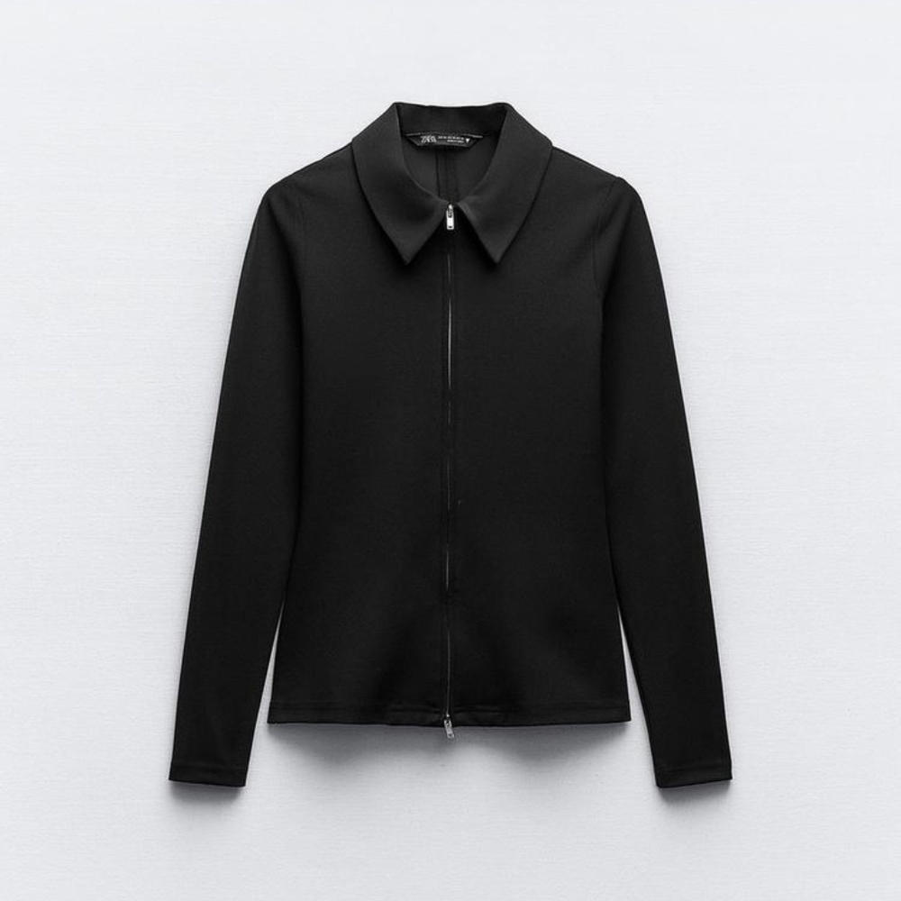 ZARA ZIPPERED BLACK BLAZER JACKET SIZE MEDIUM